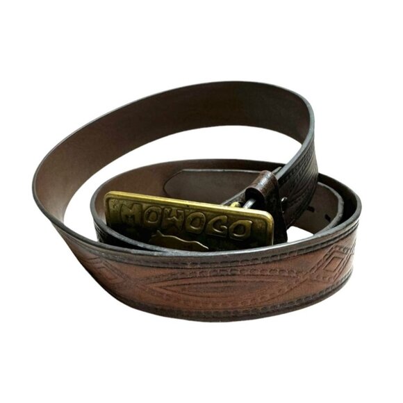 Vintage Wrangler Mowogo Lodge Brass Buckle Brown & Black Tooled Detachable Leath - Picture 5 of 11